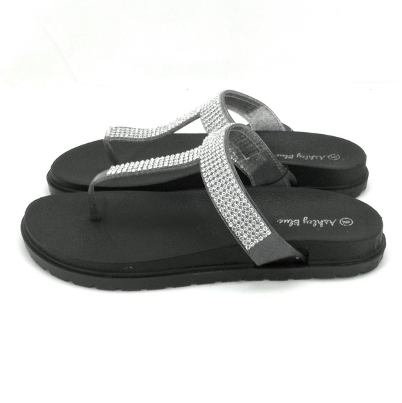Ashley Blue Women's Black & Silver Rhinestone Slip on Sandals Size 9 - Picture 2 of 4